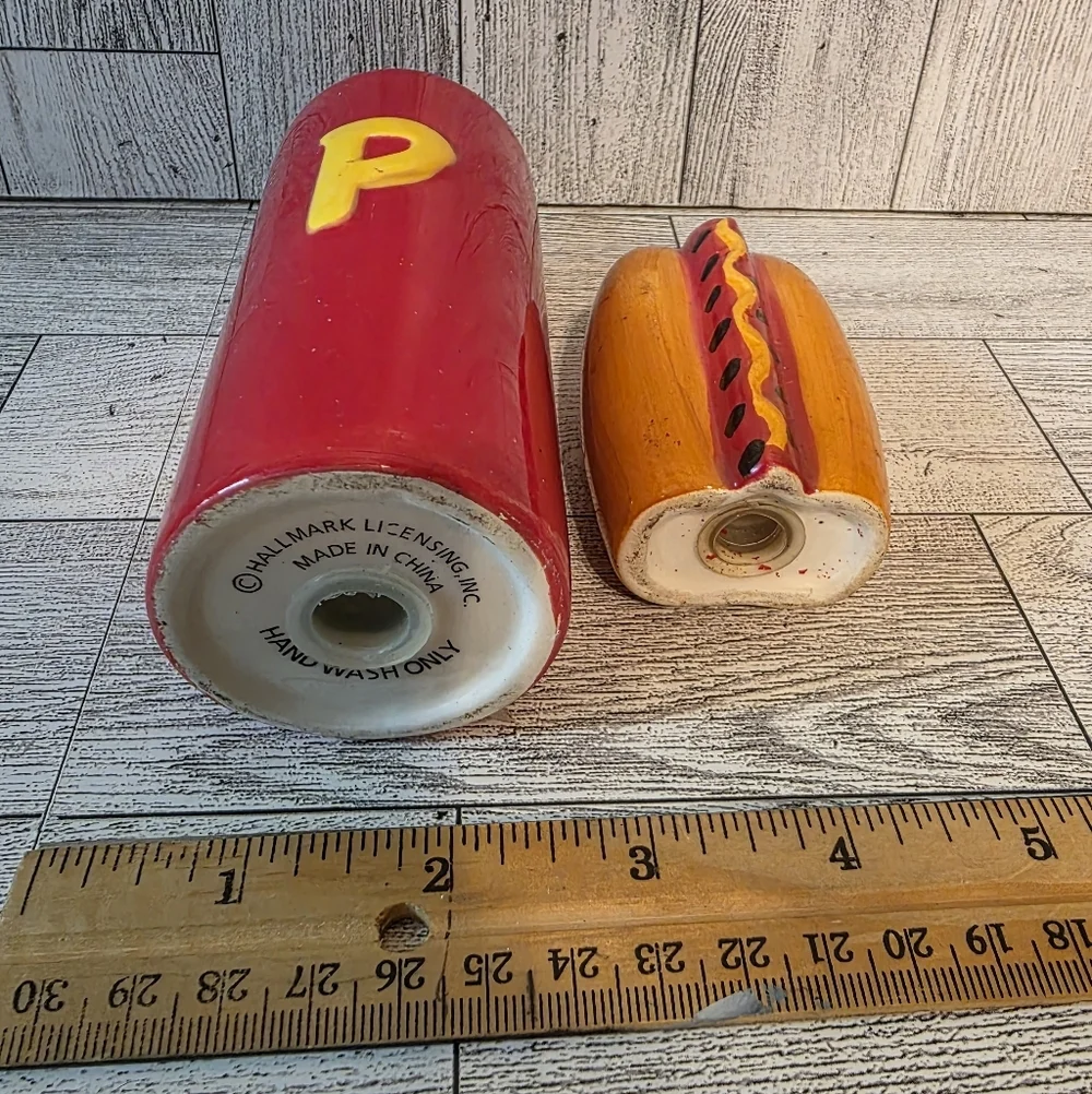 Red Ketchup Bottle and Hot Dog Salt and Pepper Shakers